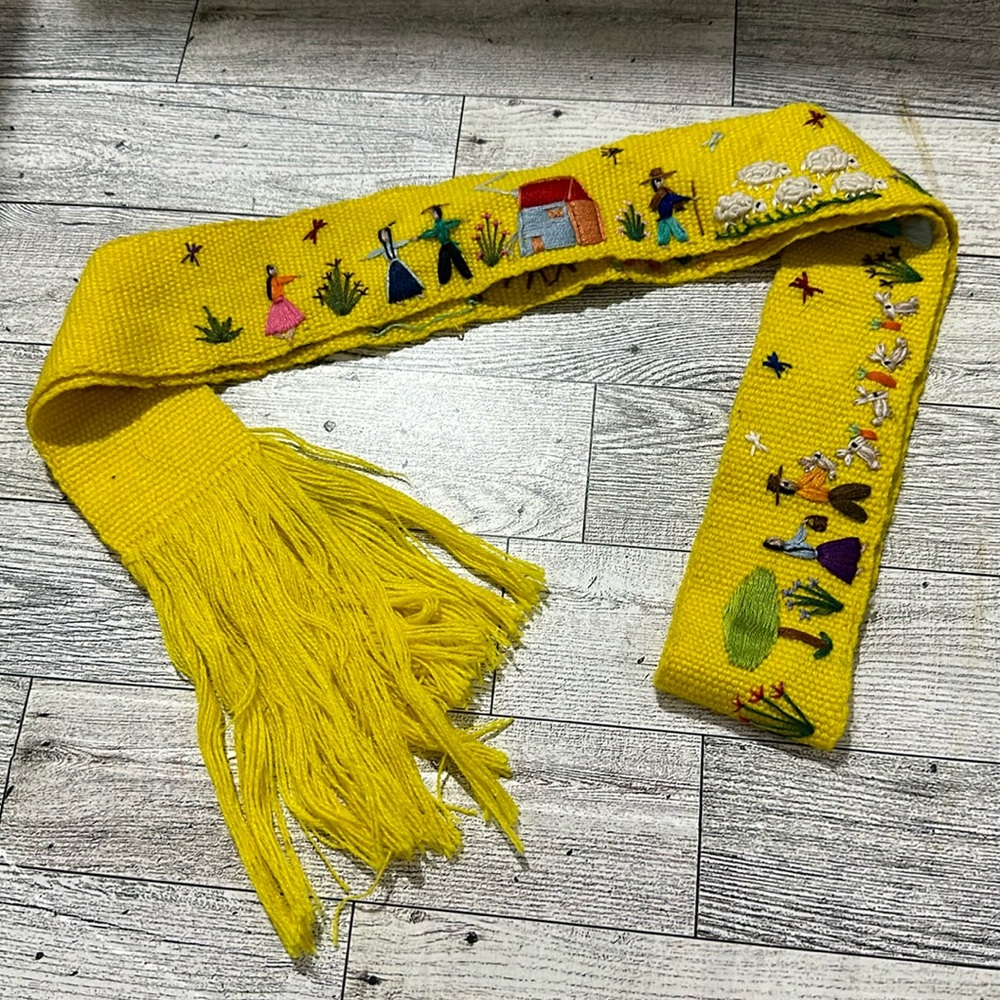 Vintage Woven Wrap Belt Colorful yellow Peruvian One Size belt
